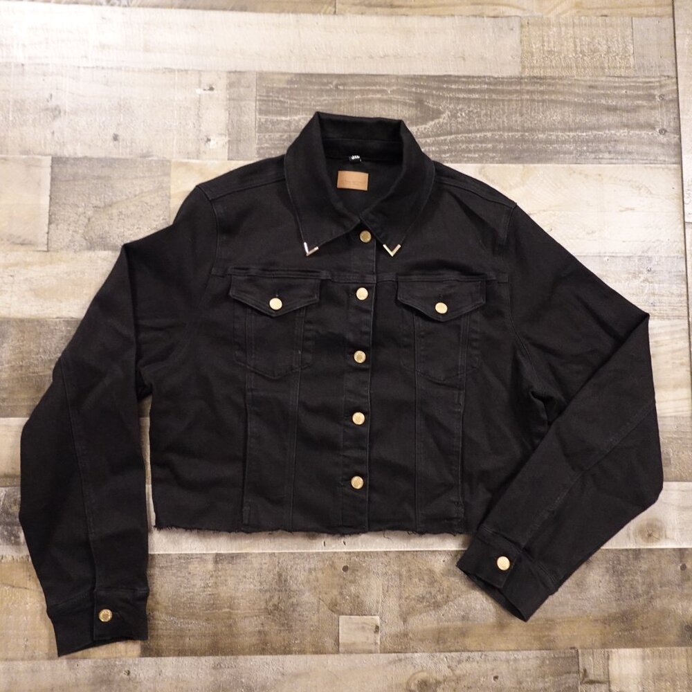 Judy Blue Cropped Black Denim Jacket 3XL Raw Bottom Hem‎